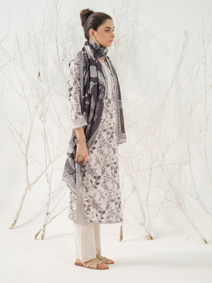 Straight Style Cotton Fabric Grey Color Kurta And Bottom With Dupatta