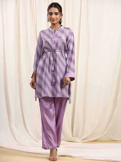 Straight Style Silk Fabric Purple Color Kurta And Bottom