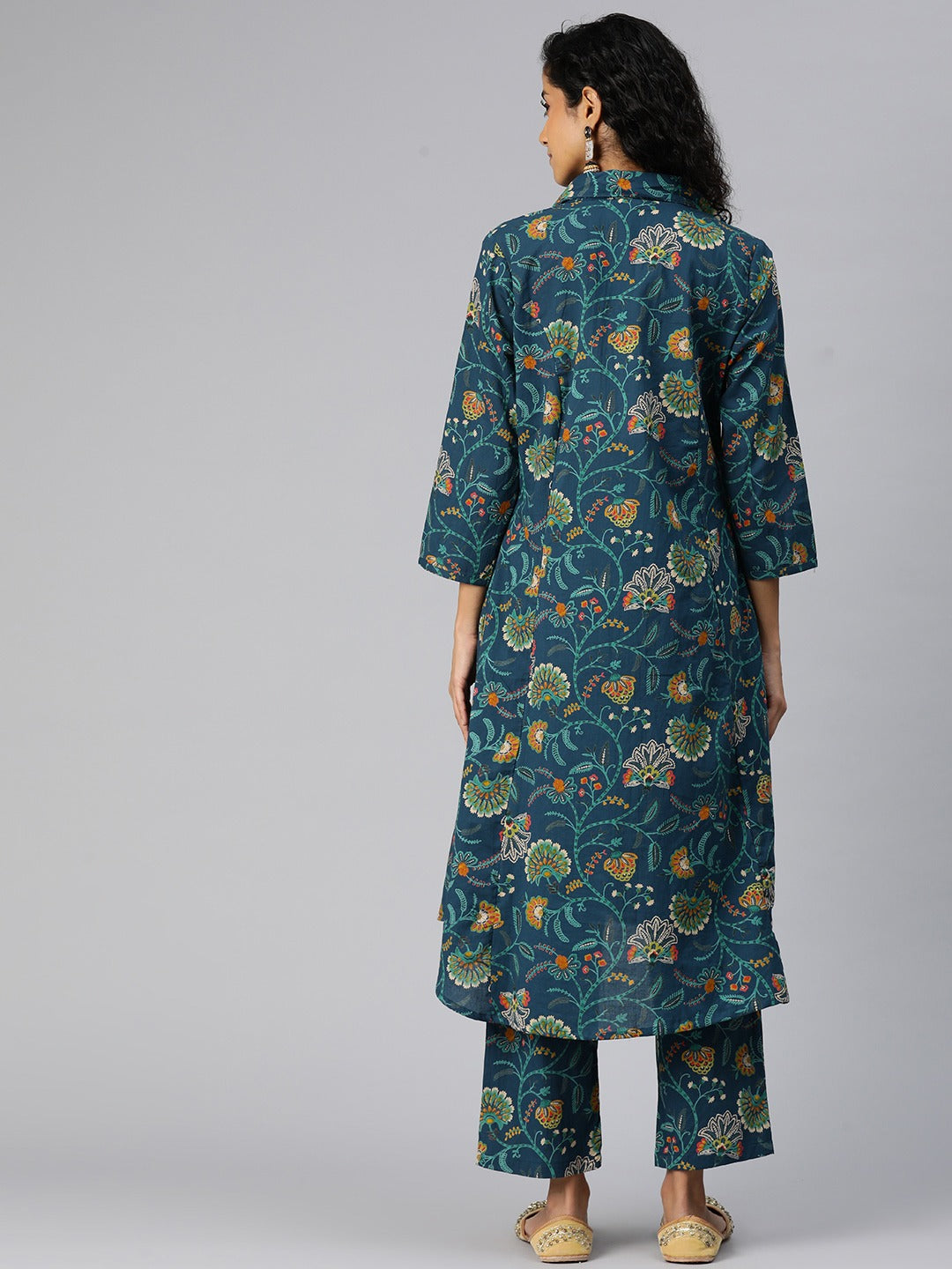 A Line Style Cotton Fabric Blue Color Kurta And Bottom