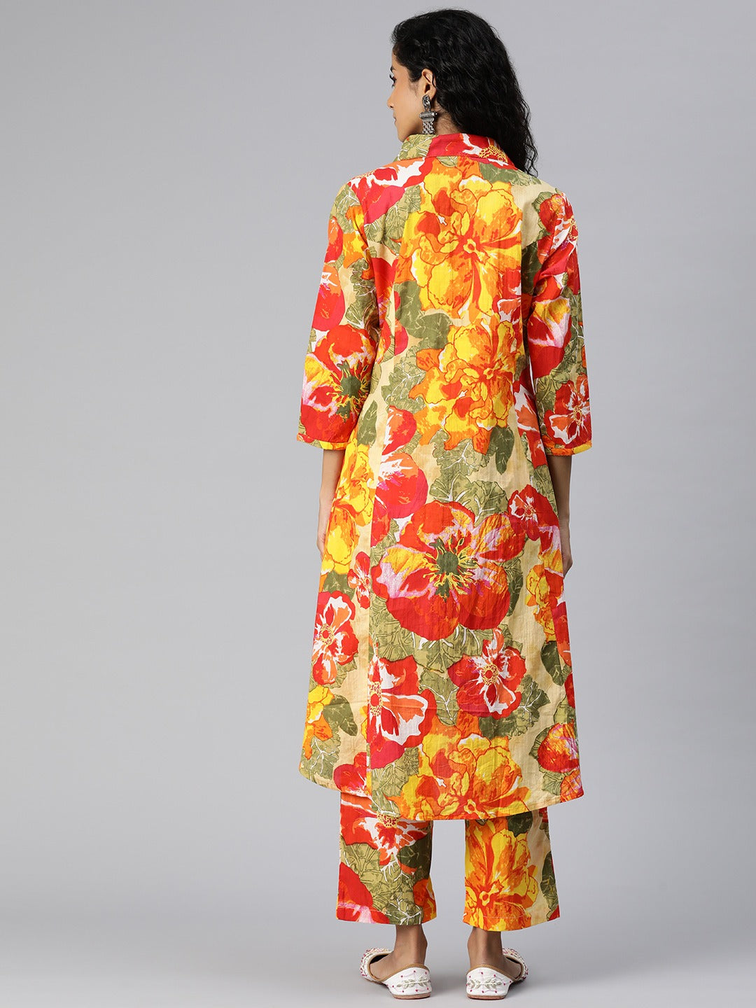 A Line Style Cotton Fabric Orange Color Co-Ord Set