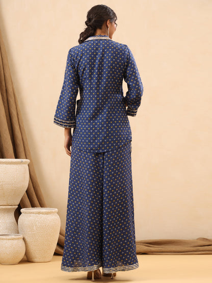 A Line Style Silk Fabric Blue Color Co-Ord Set