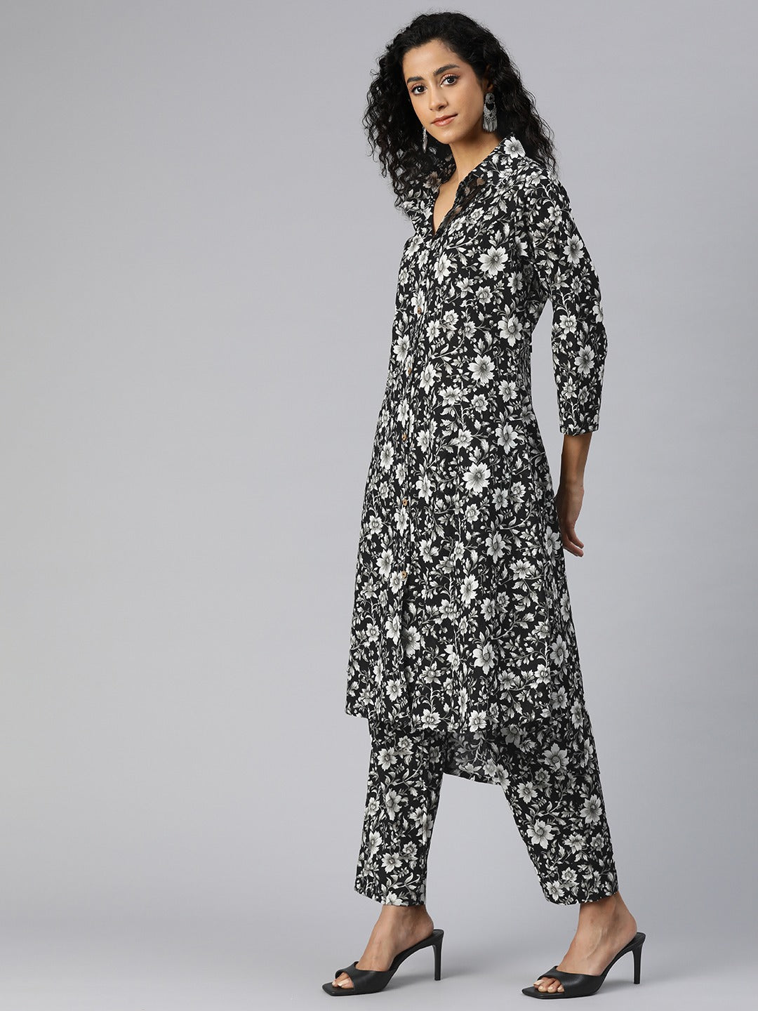 A Line Style Cotton Fabric Black Color Co-Ord Set