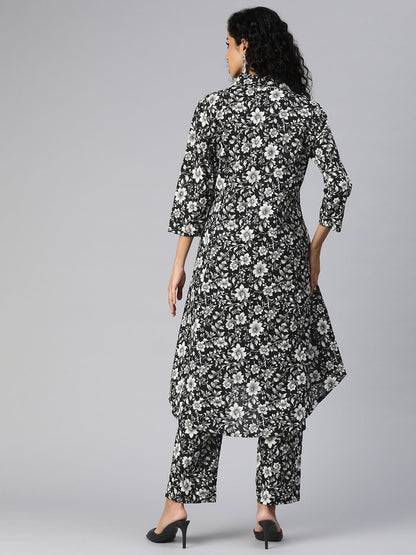 A Line Style Cotton Fabric Black Color Co-Ord Set