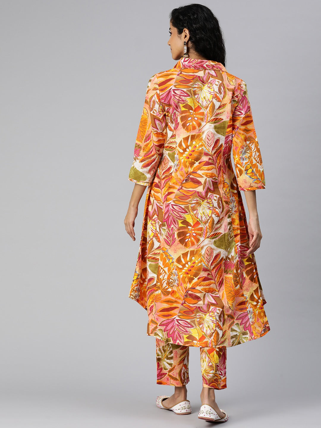 A Line Style Cotton Fabric Orange Color Co-Ord Set