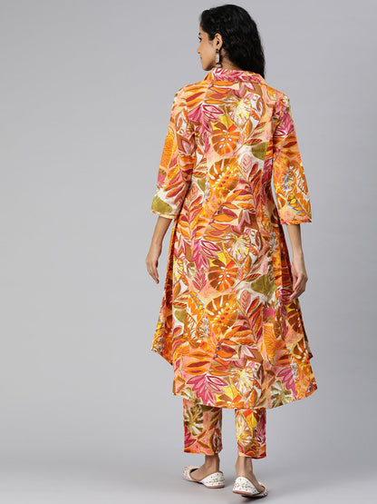 A Line Style Cotton Fabric Orange Color Co-Ord Set