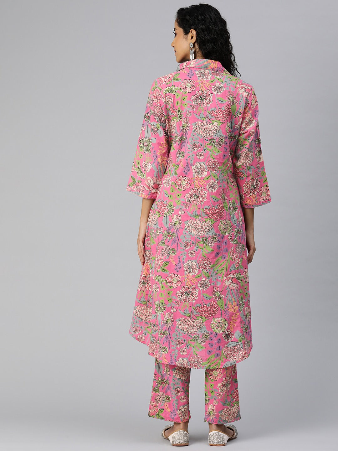 A Line Style Cotton Fabric Pink Color Co-Ord Set