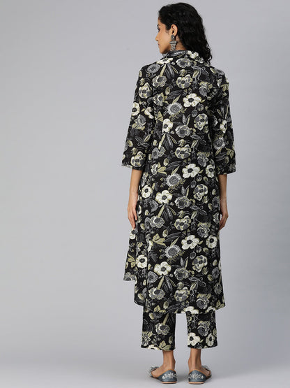A Line Style Cotton Fabric Black Color Co-Ord Set