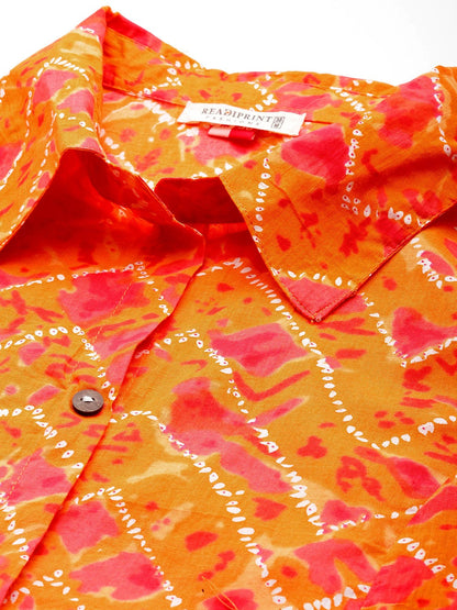 A Line Style Cotton Fabric Orange Color Co-Ord Set