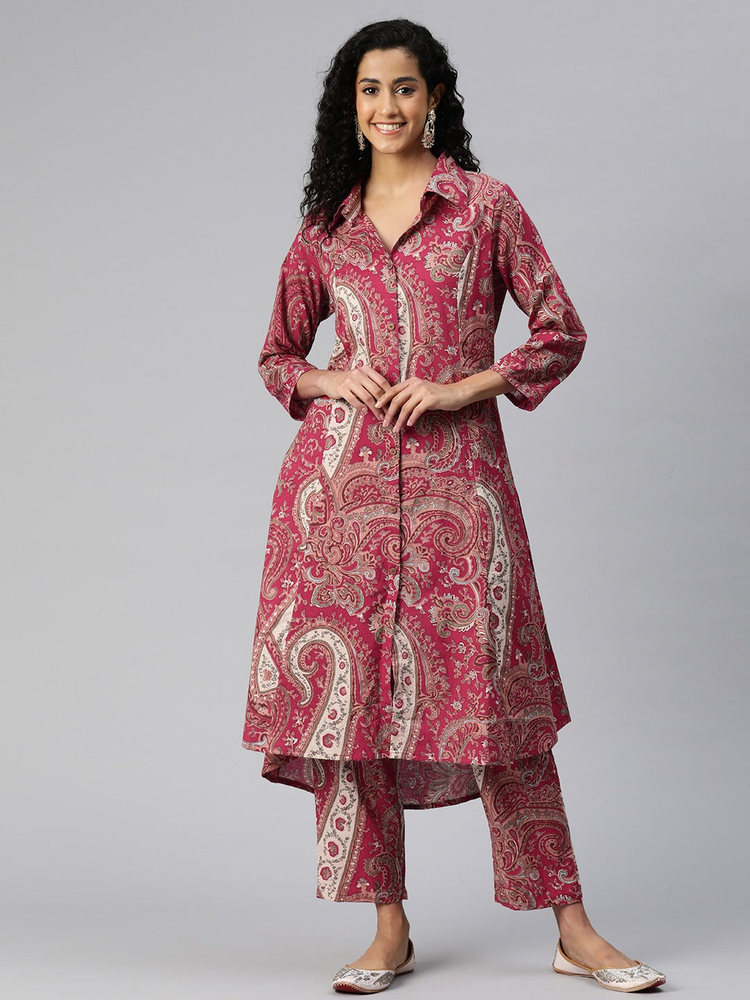 A Line Style Cotton Fabric Red Color Kurta And Bottom