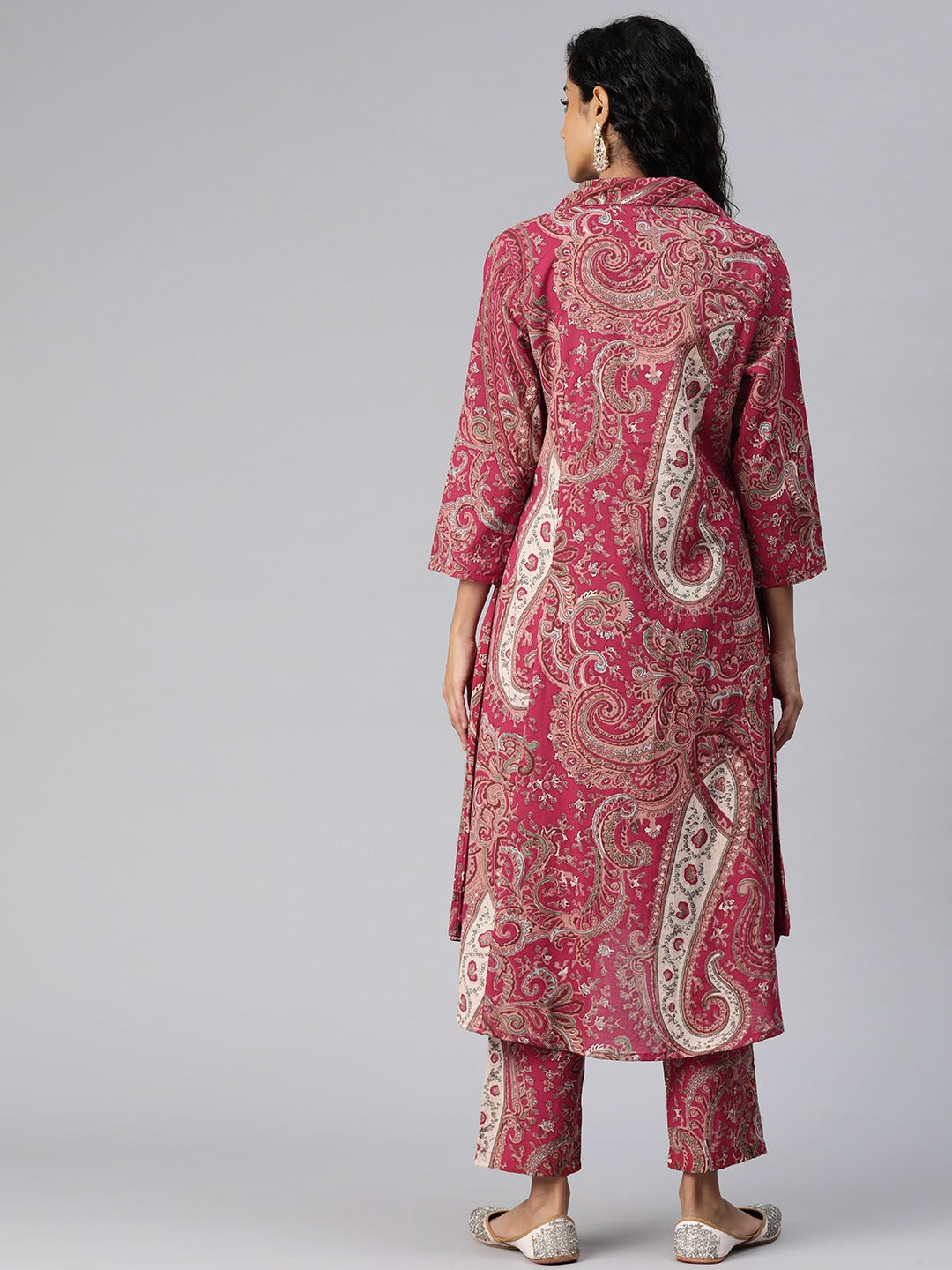 A Line Style Cotton Fabric Red Color Kurta And Bottom