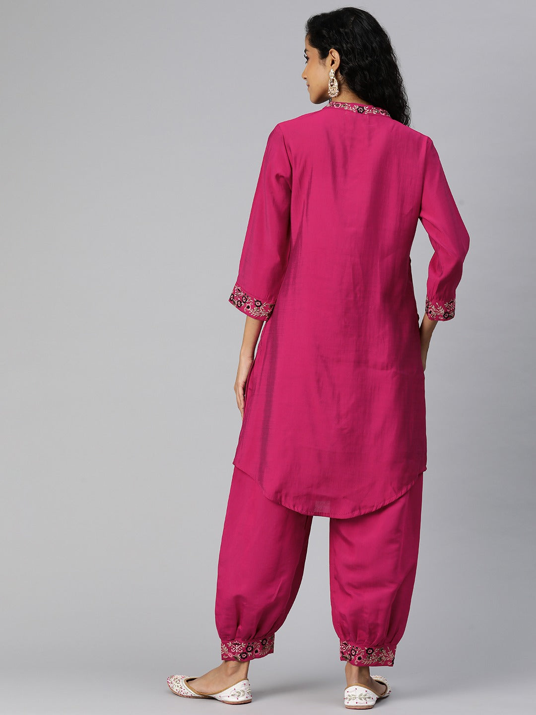 Straight Style Silk Fabric Magenta Color Kurta And Bottom