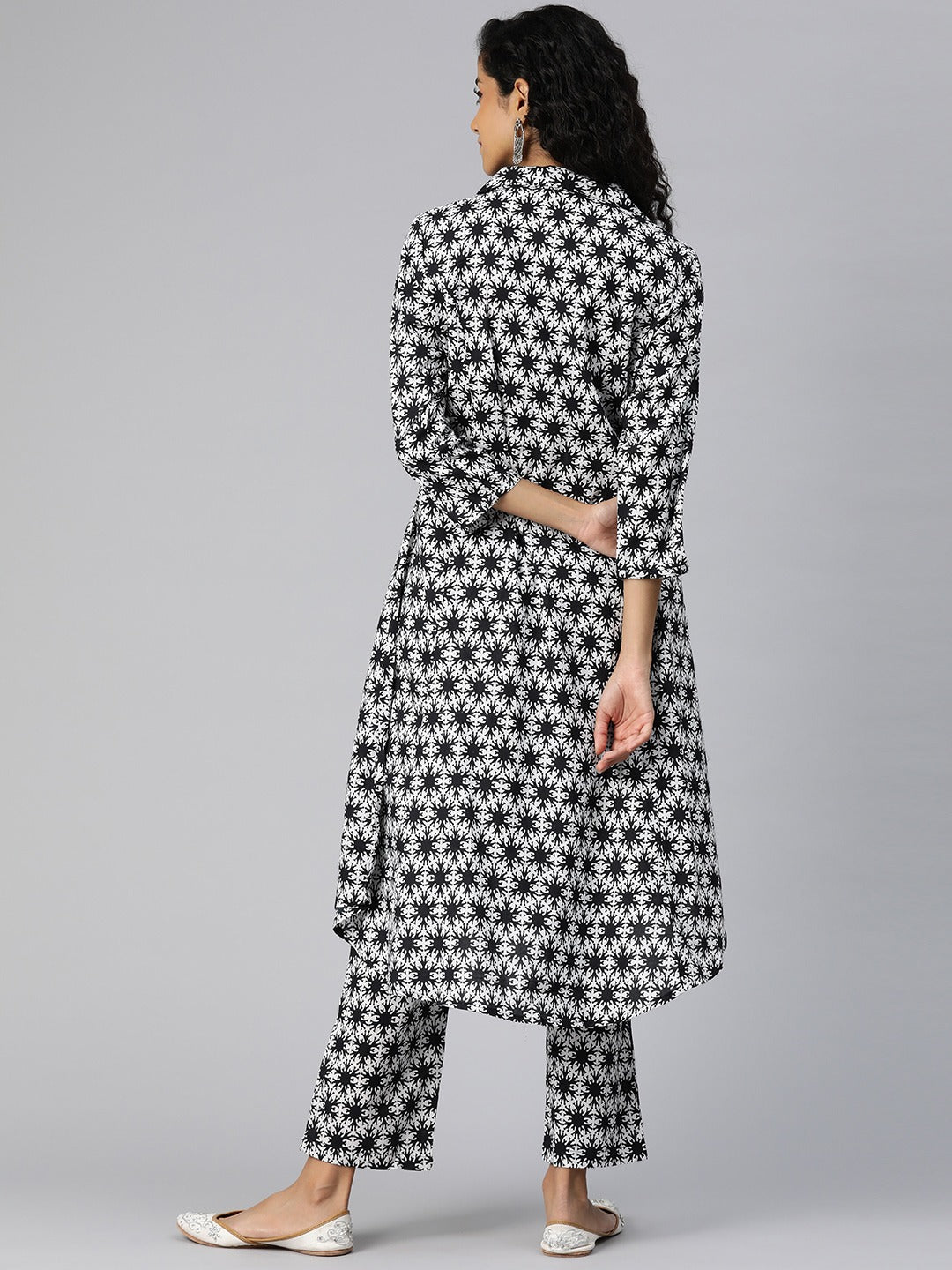 A Line Style Cotton Fabric Black And White Color Kurta And Bottom