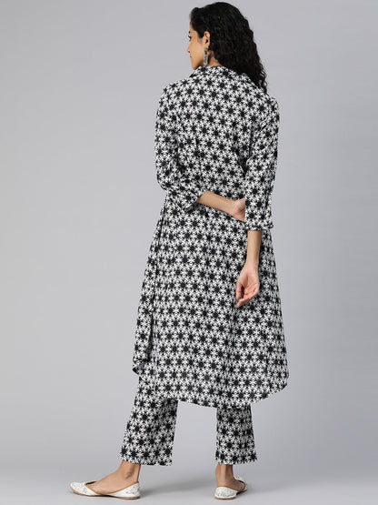 A Line Style Cotton Fabric Black And White Color Kurta And Bottom
