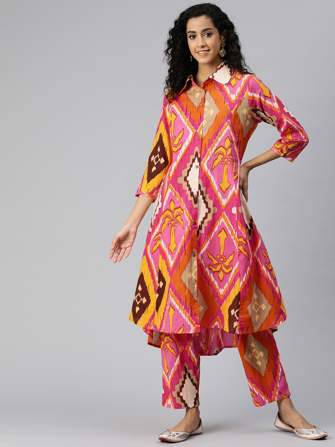 A Line Style Cotton Fabric Multi Color Kurta And Bottom