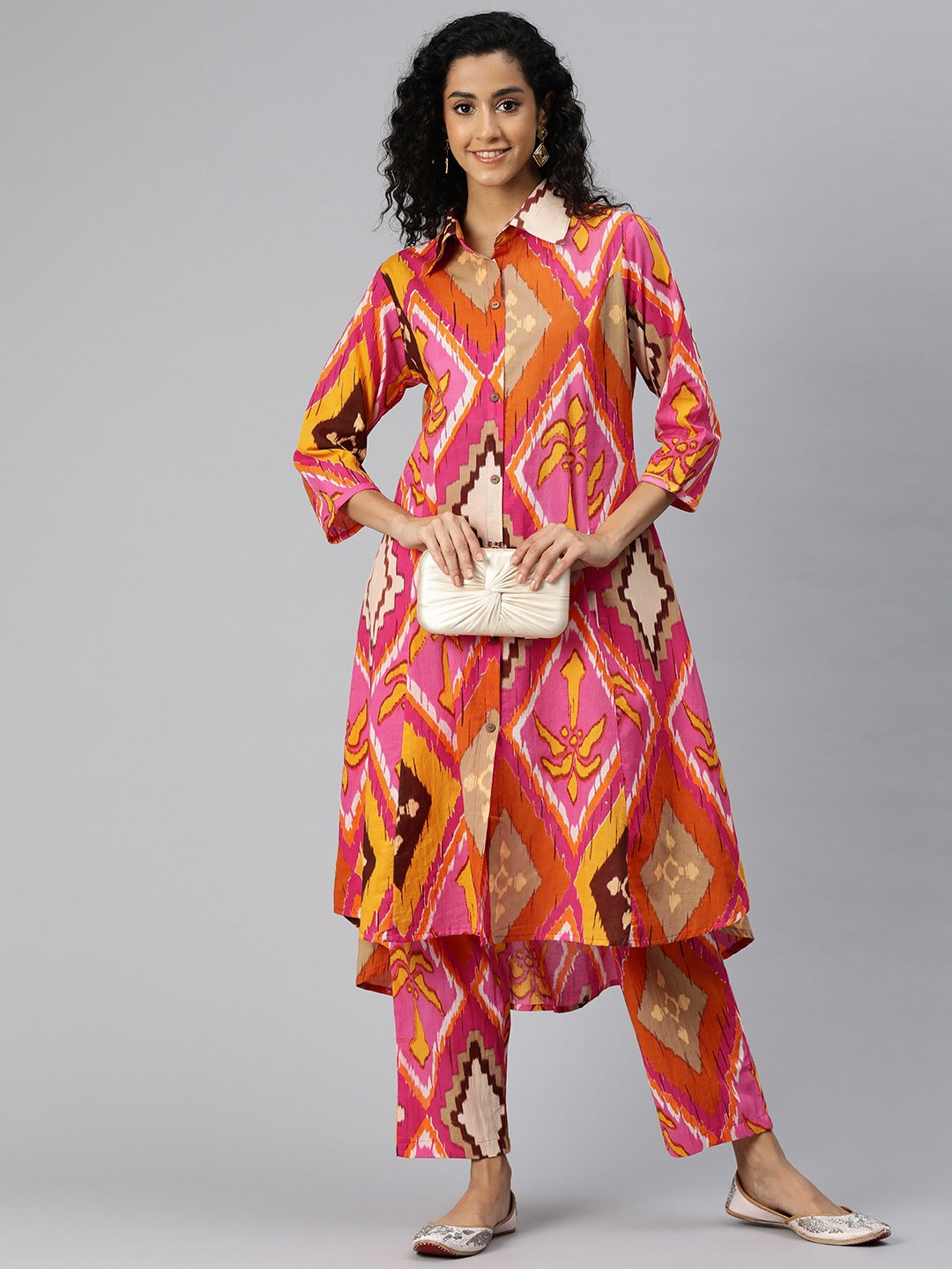 A Line Style Cotton Fabric Multi Color Kurta And Bottom