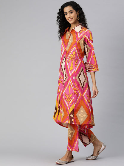 A Line Style Cotton Fabric Multi Color Kurta And Bottom