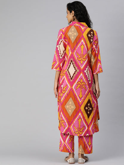 A Line Style Cotton Fabric Multi Color Kurta And Bottom