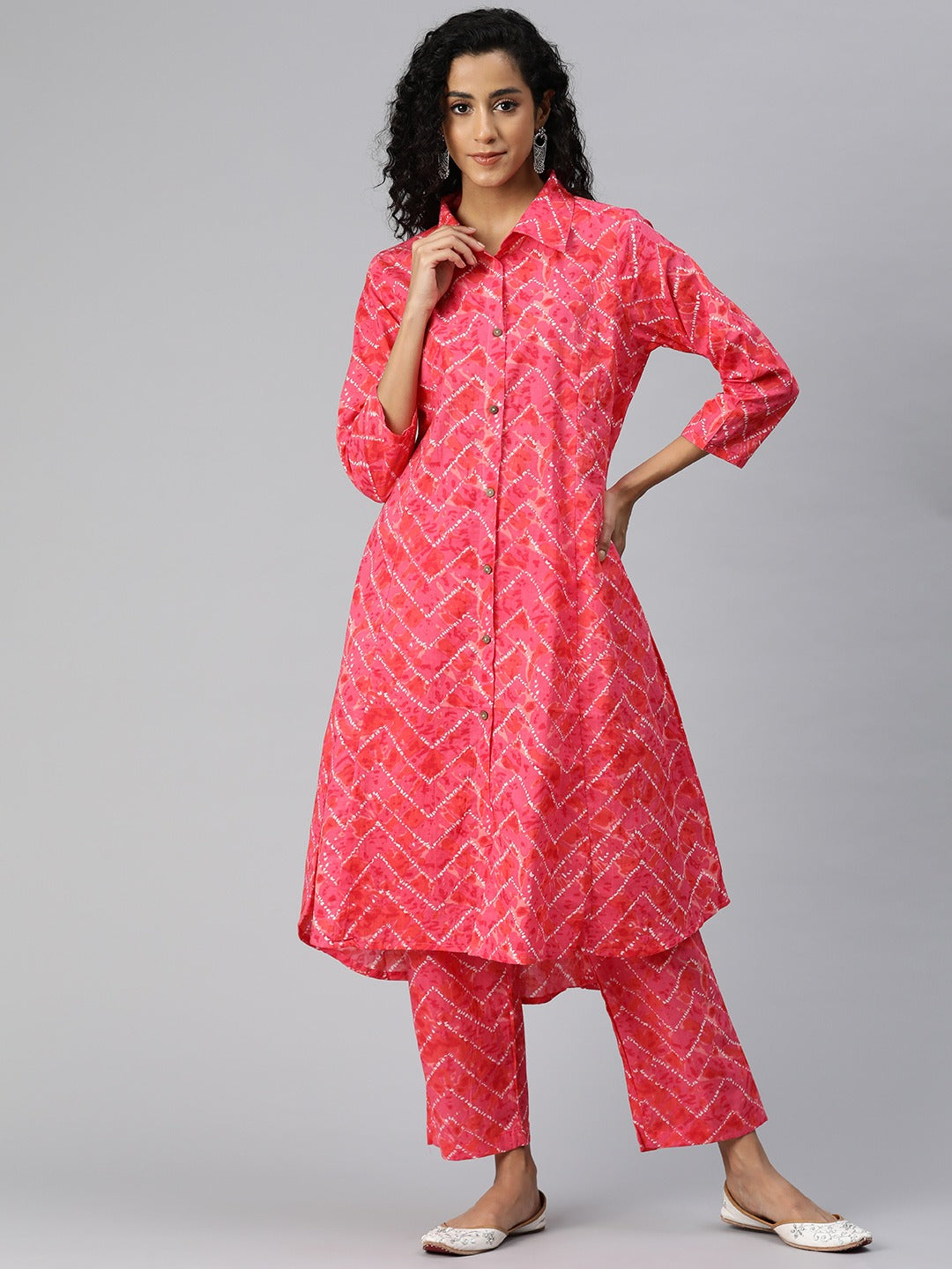 A Line Style Cotton Fabric Pink Color Kurta And Bottom