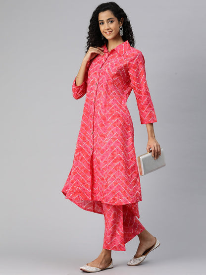 A Line Style Cotton Fabric Pink Color Kurta And Bottom