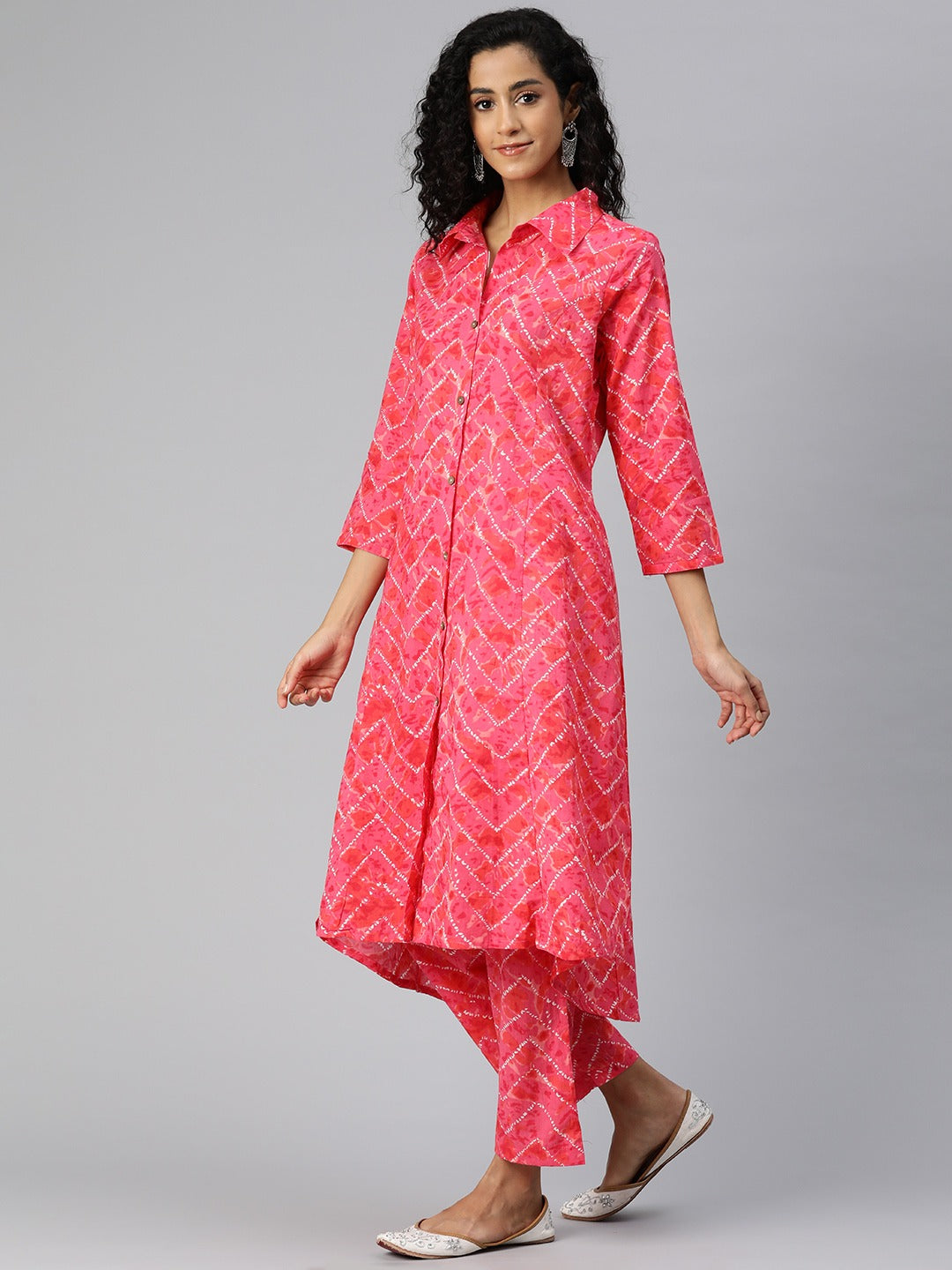 A Line Style Cotton Fabric Pink Color Kurta And Bottom