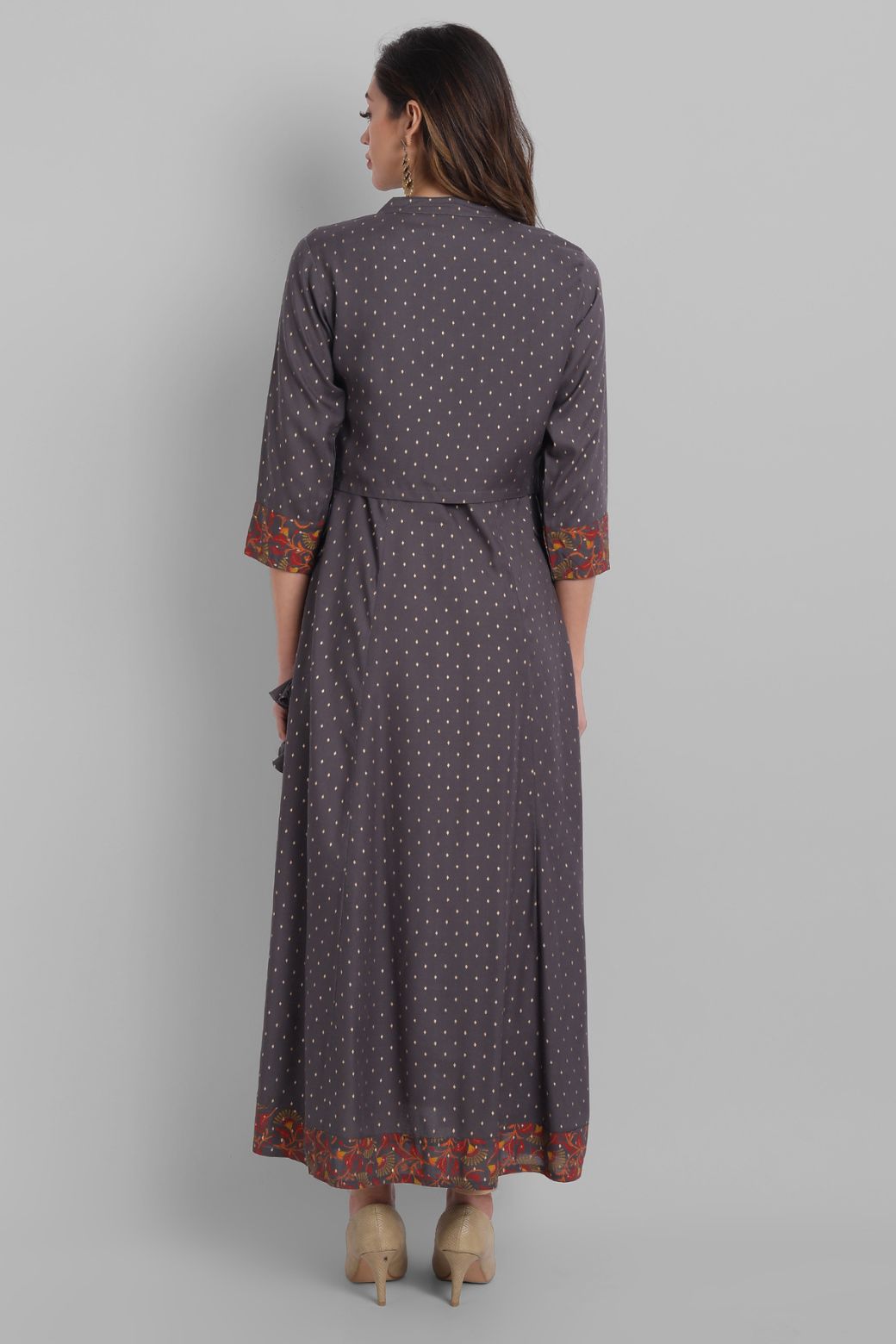 Grey Rayon Printed Flared Dress