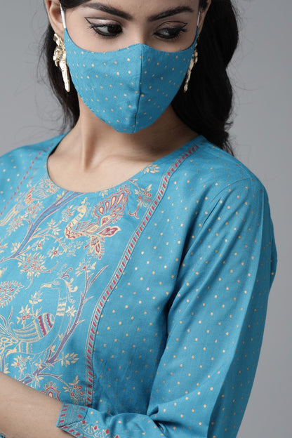 Skyblue Rayon Slub Polka Print Peplum Tunic