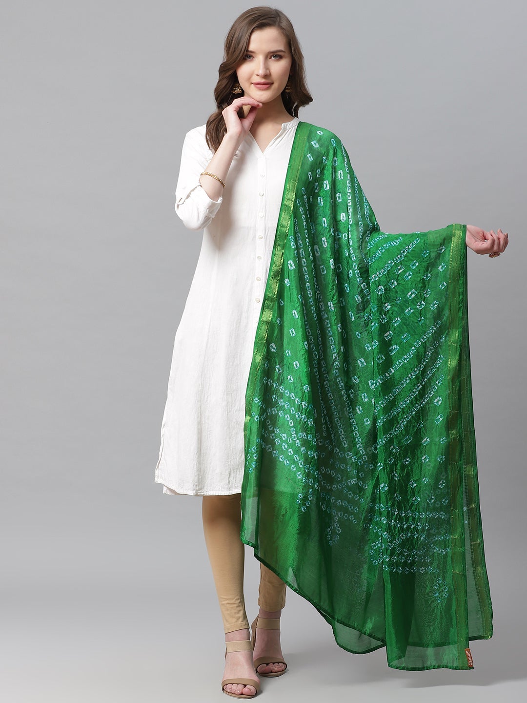 Green Shantoon Bandhani Na Dupatta
