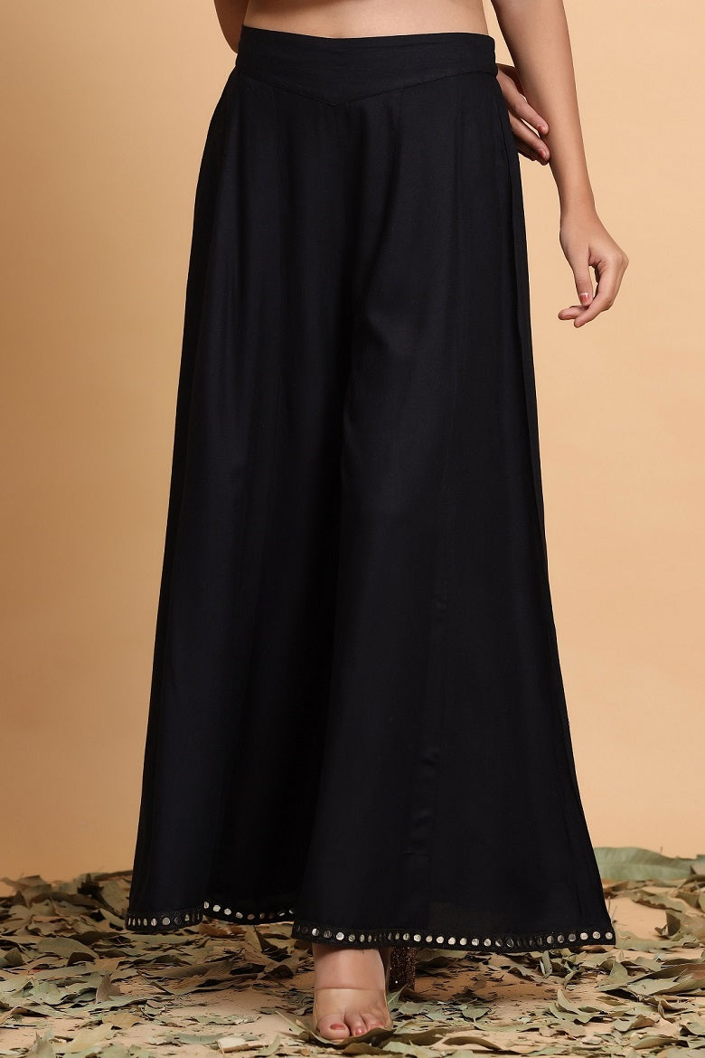 Black Rayon Daily Wear Solid Flared Palazzo