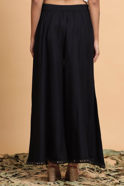 Black Rayon Solid Flared Palazzo