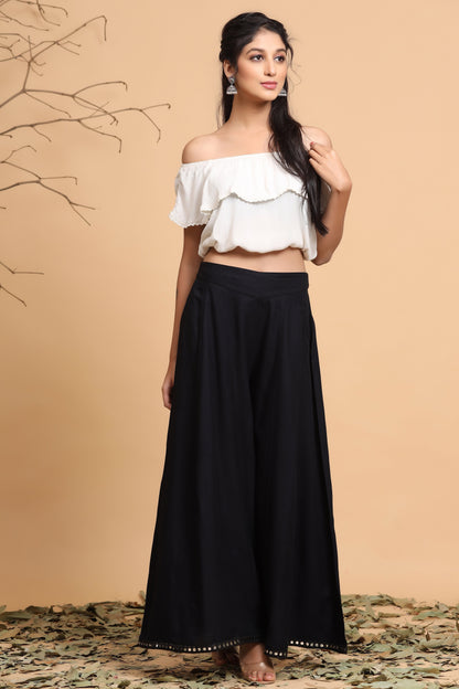 Black Rayon Solid Flared Palazzo