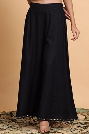 Black Rayon Solid Flared Palazzo