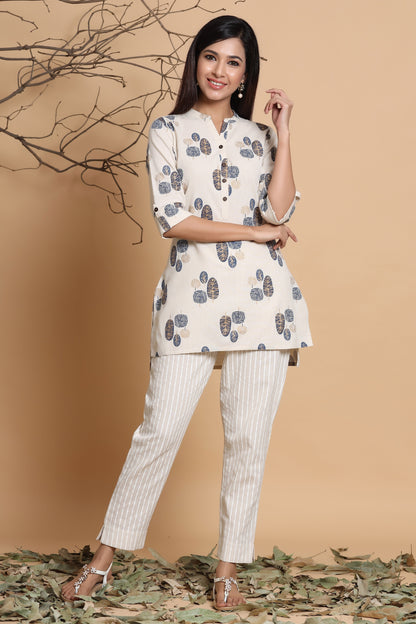 Natural Cotton Flex Printed High-Low Kurta