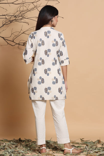 Natural Cotton Flex Printed High-Low Kurta