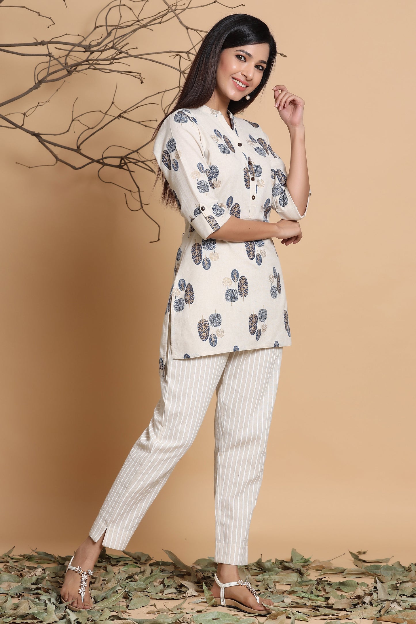 Natural Cotton Flex Printed High-Low Kurta