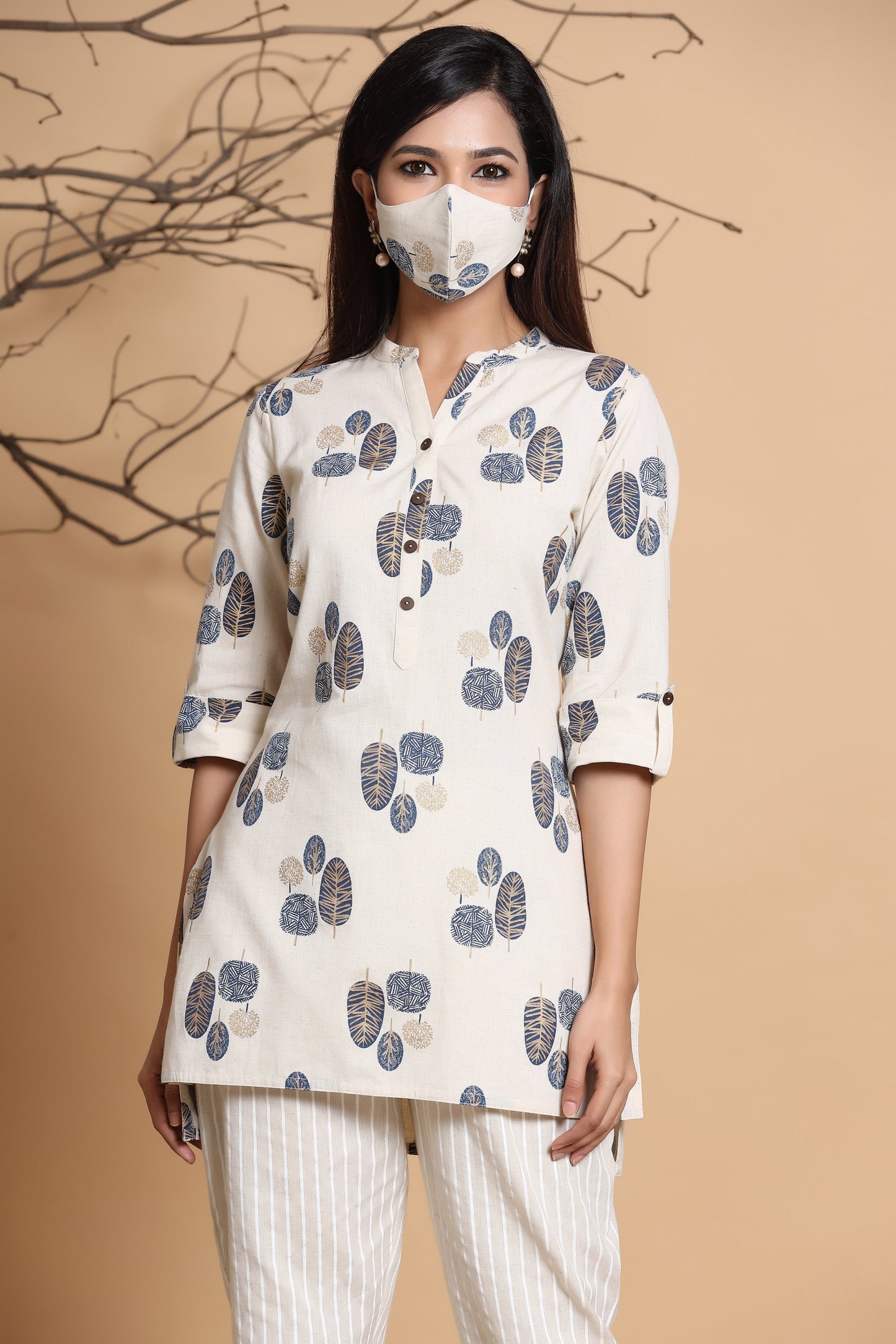 Natural Cotton Flex Printed High-Low Kurta