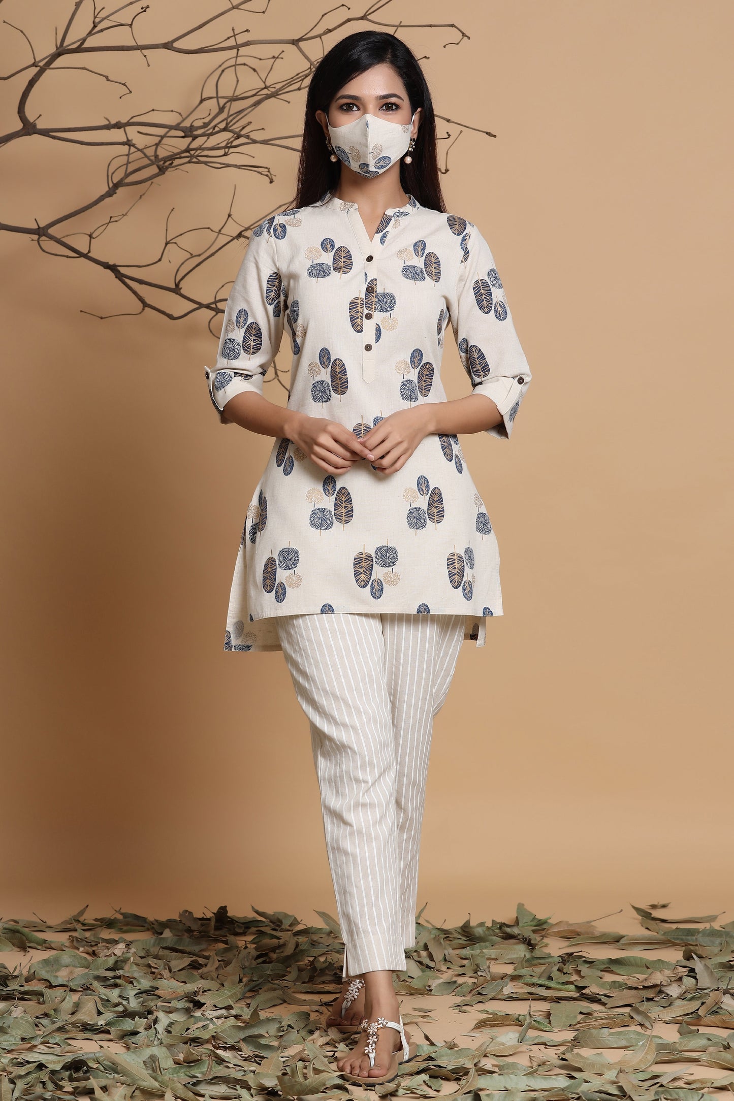 Natural Cotton Flex Printed High-Low Kurta
