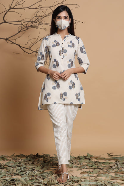 Natural Cotton Flex Printed High-Low Kurta