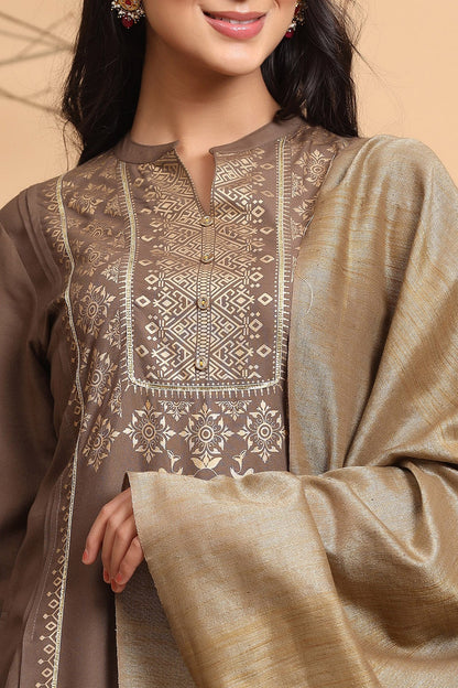 Brown Rayon Printed Straight Kurta Set