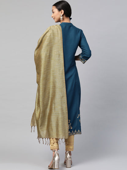 Darkteal Rayon Printed Straight Kurta Dupatta Set