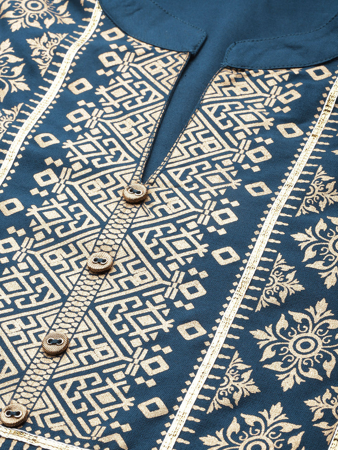 Darkteal Rayon Printed Straight Kurta Dupatta Set