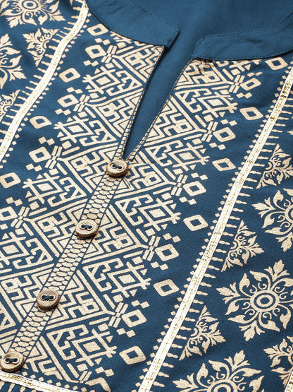 Darkteal Rayon Printed Straight Kurta Dupatta Set