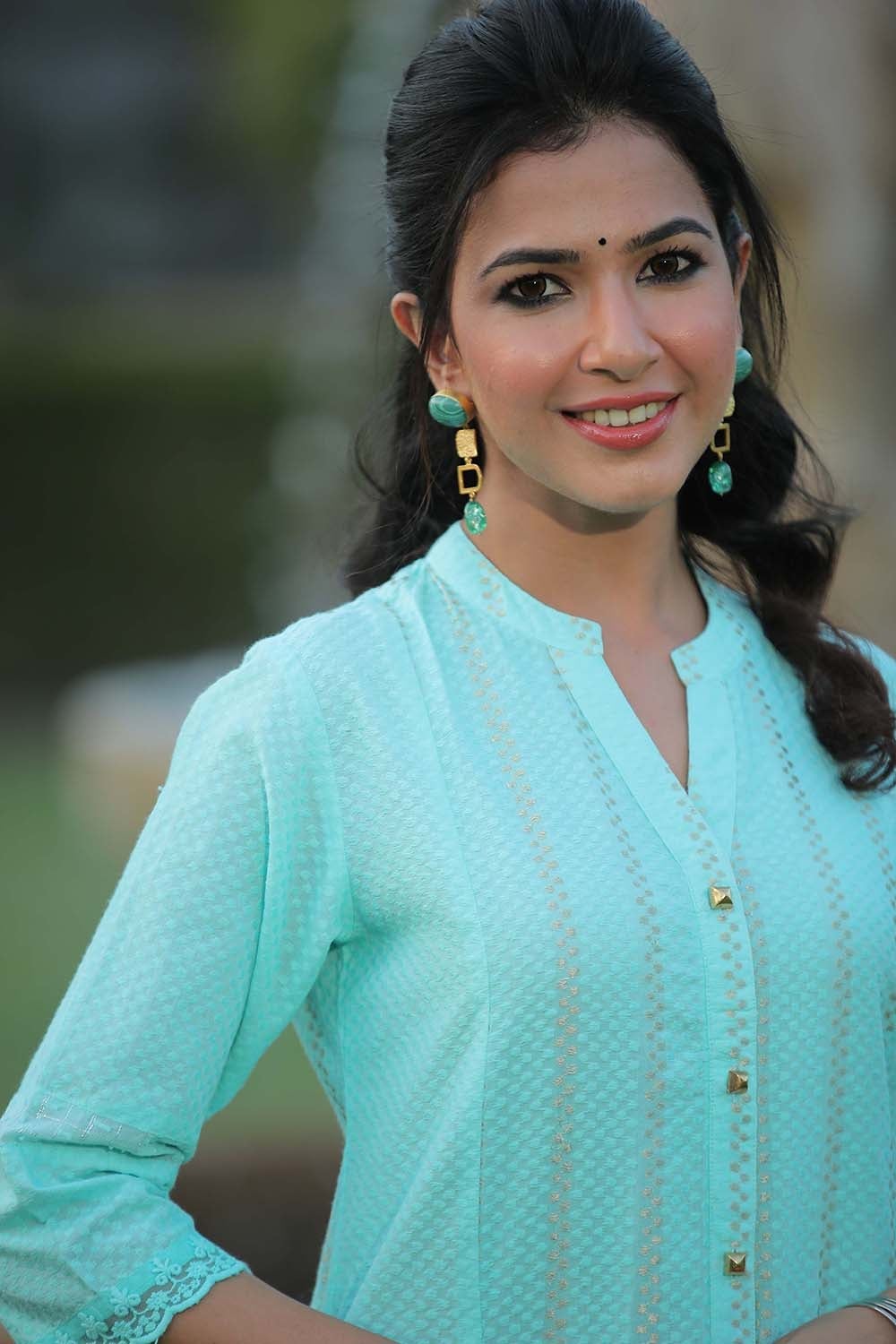 Aqua Cotton Dobby Printed A-Line Kurta