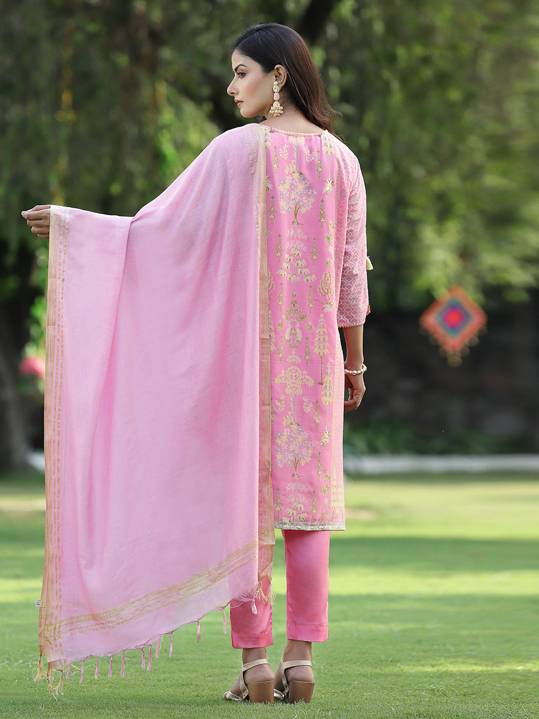 Pink Georgette Printed A-Line Kurta Sets