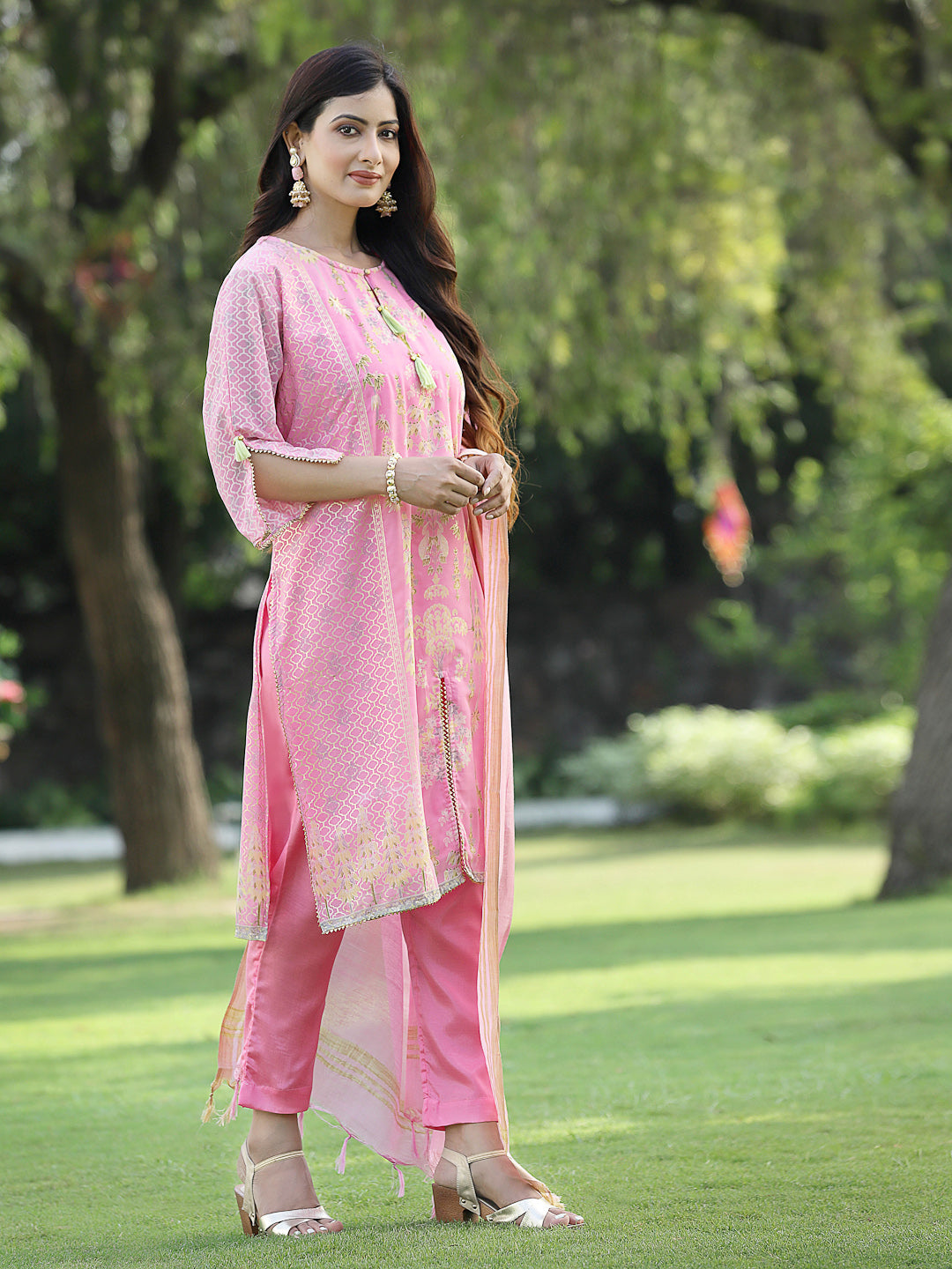 Pink Georgette Printed A-Line Kurta Sets