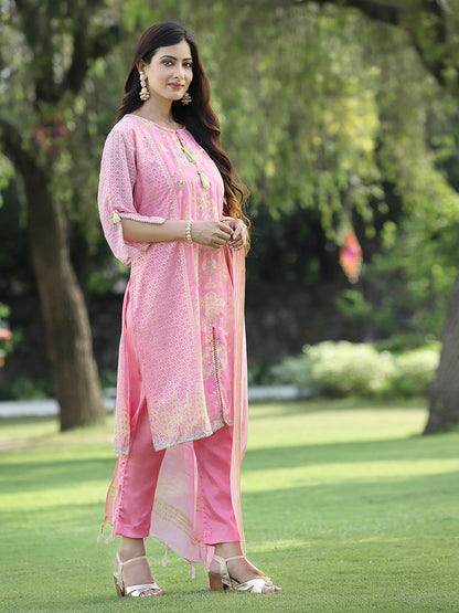 Pink Georgette Printed A-Line Kurta Sets