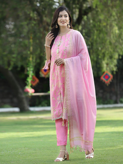 Pink Georgette Printed A-Line Kurta Sets