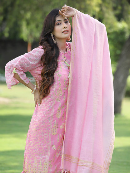 Pink Georgette Printed A-Line Kurta Sets