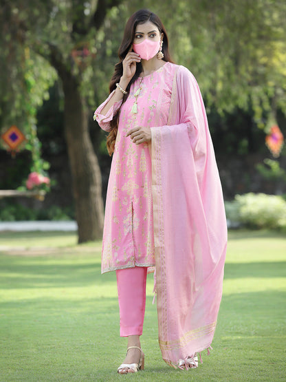 Pink Georgette Printed A-Line Kurta Sets