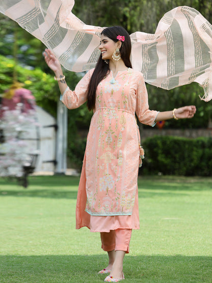 Orange Georgette Printed Layered Kurta Sets
