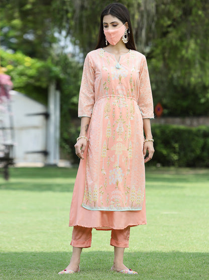 Orange Georgette Printed Layered Kurta Sets